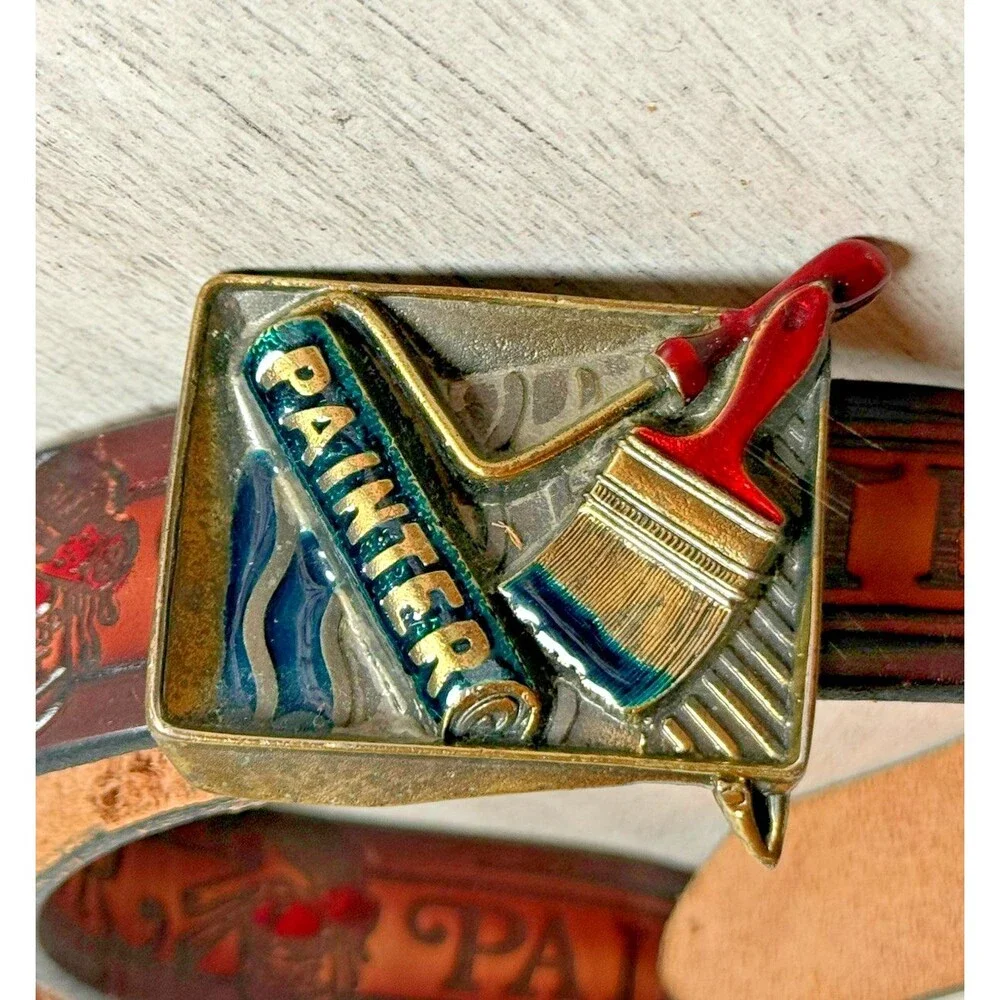Vintage 1982 Great American Buckle Painter Paint Brush Roller Belt Buckle 38.5”